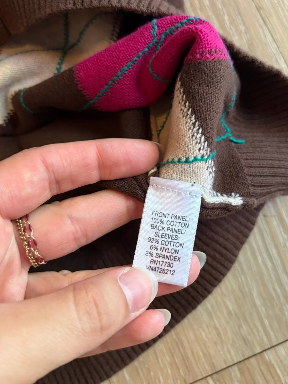 Merona Cotton Brown & Pink Argyle Button-Up Cardigan